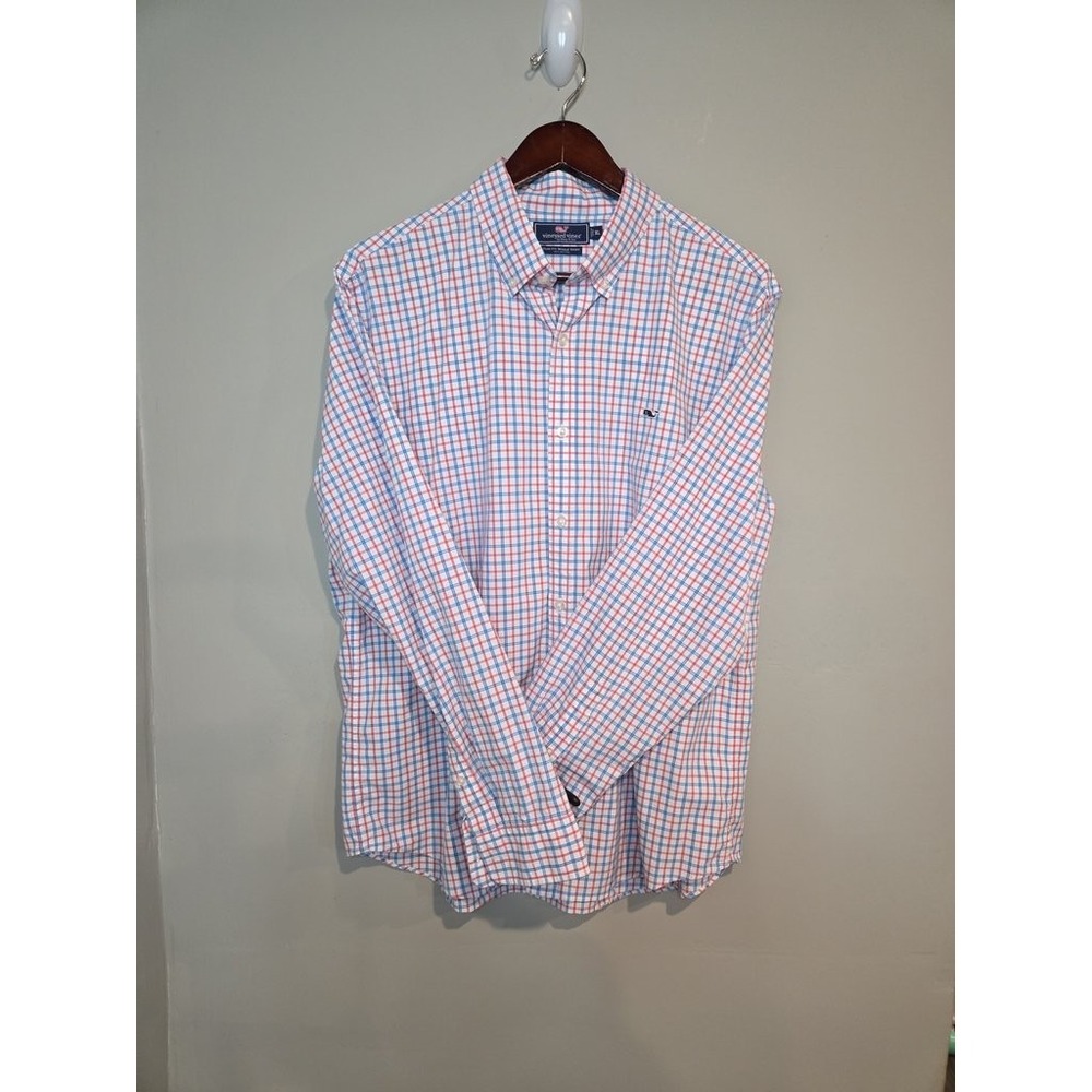 Vineyard Vines Mens XL Slim Fit Whale Shirt Button Down Plaid Blue Red Cotton